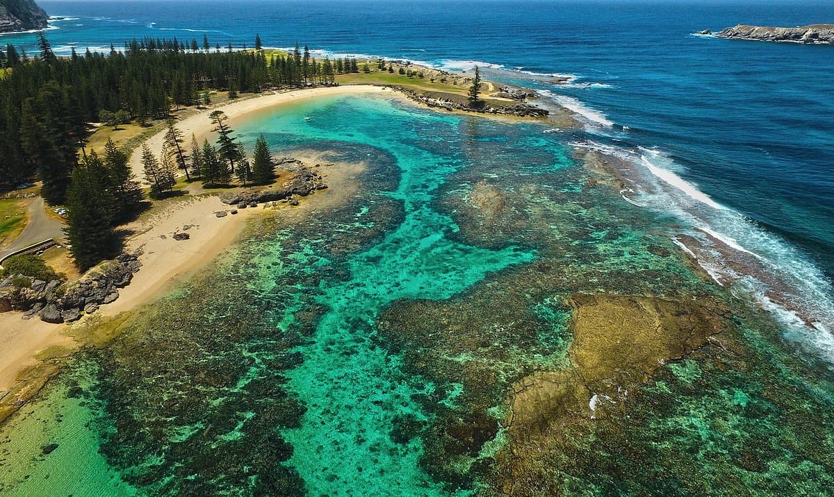 Aerial view of Slaughter Bay, Norfolk Island